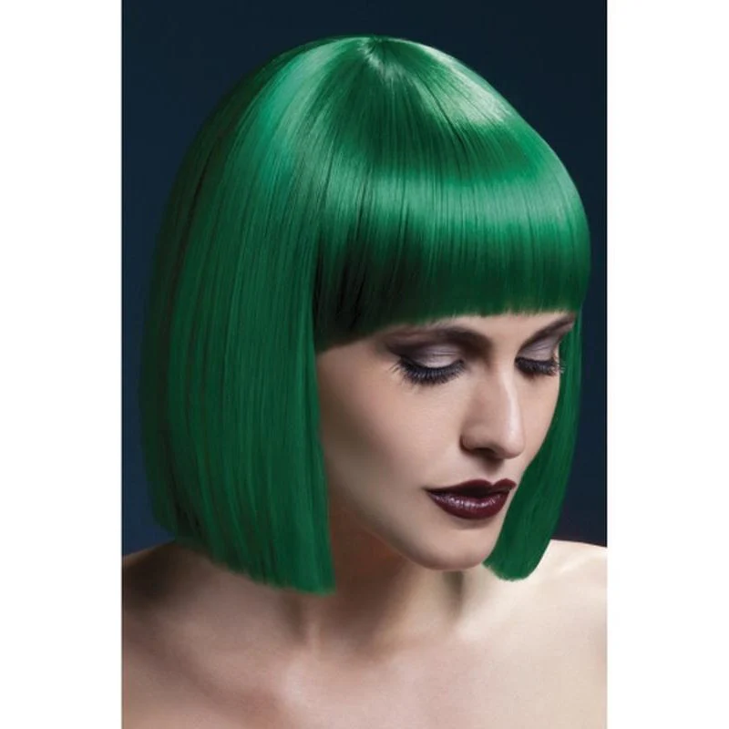 Fever Lola Wig - Green, Blunt Cut Bob with Fringe