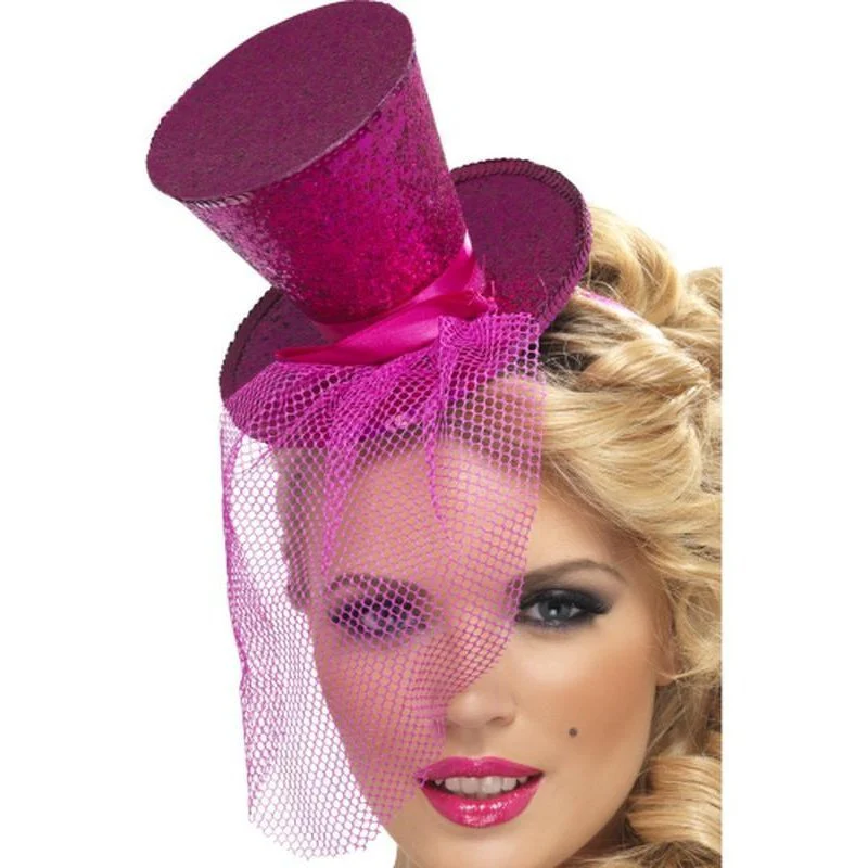 Fever Mini Top Hat on Headband - Hot Pink