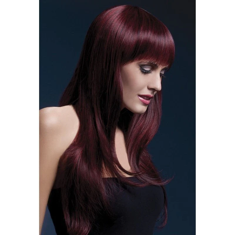 Fever Sienna Wig - Black Cherry, Long Feathered with Fringe - Image 2