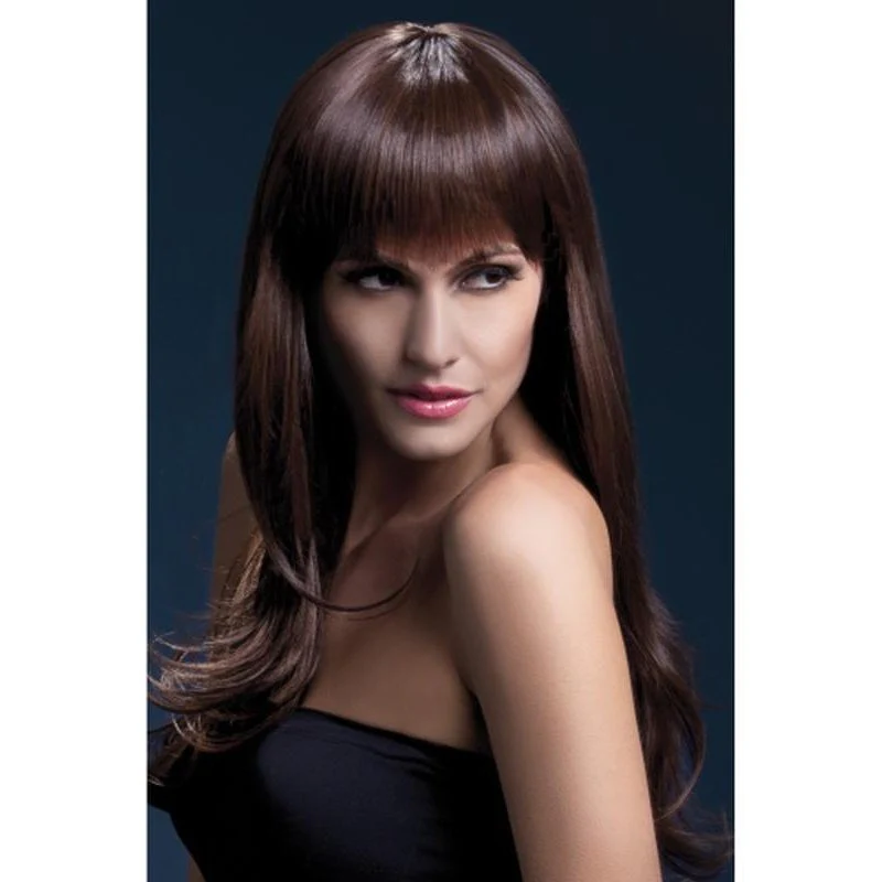 Fever Sienna Wig - Brown, Long Feathered with Fringe