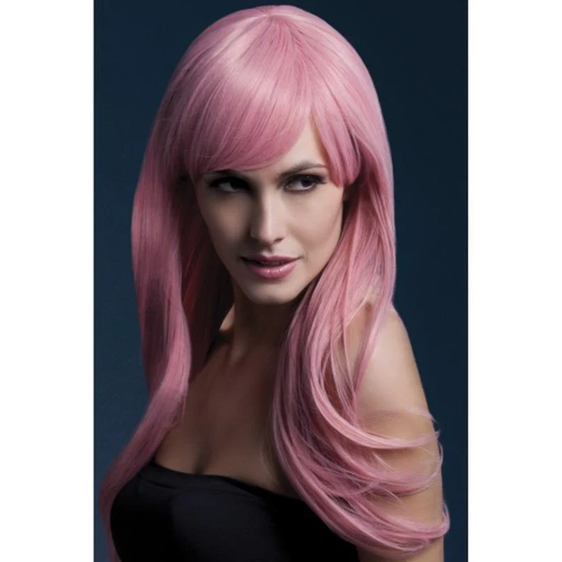 Fever Sienna Wig - Pastel Pink, Long Feathered with Fringe