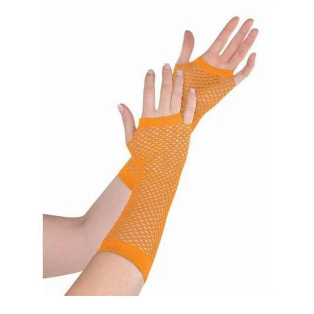 Fishnet Gloves Long Orange