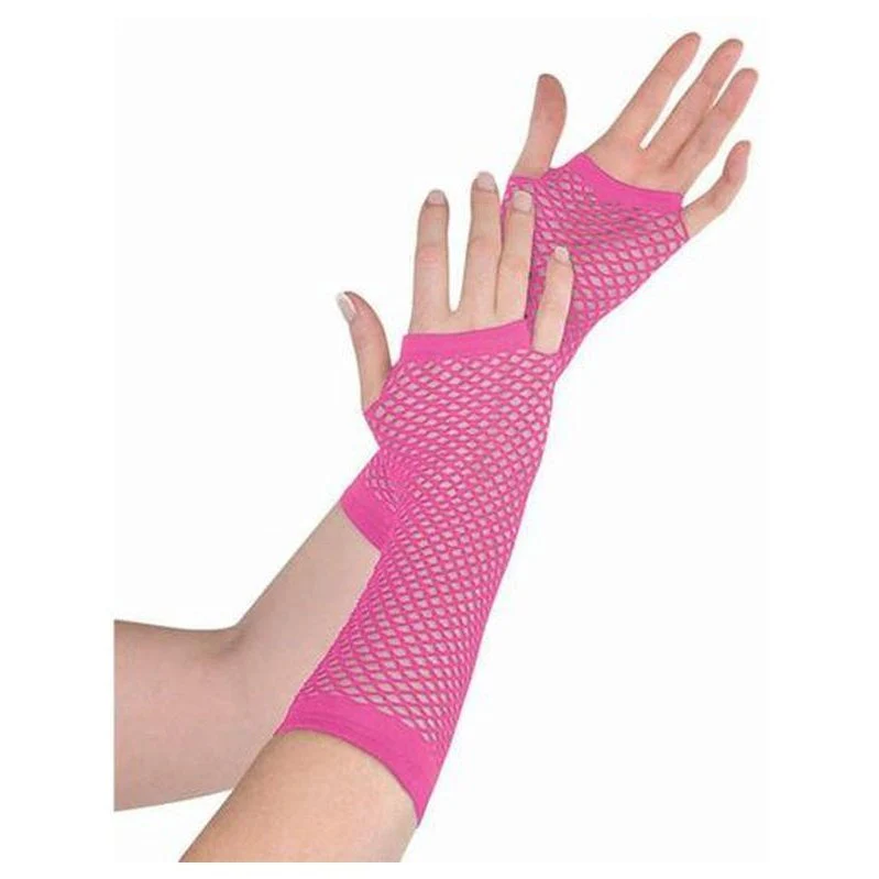 Fishnet Gloves Long Pink