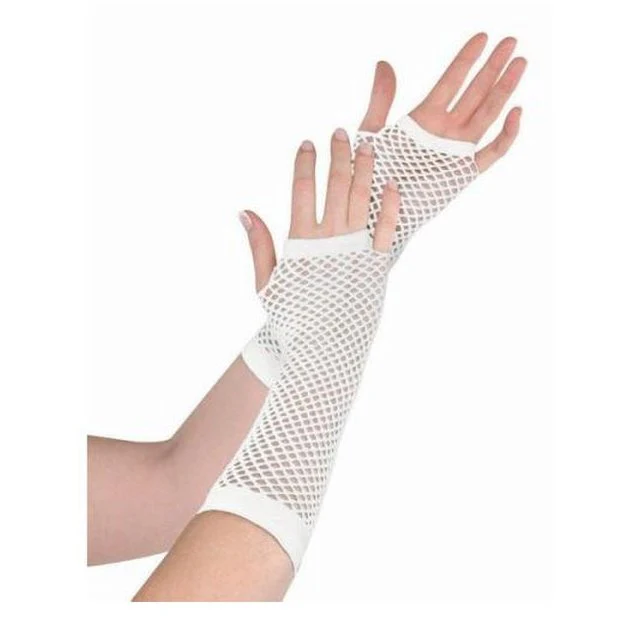 Fishnet Gloves Long White