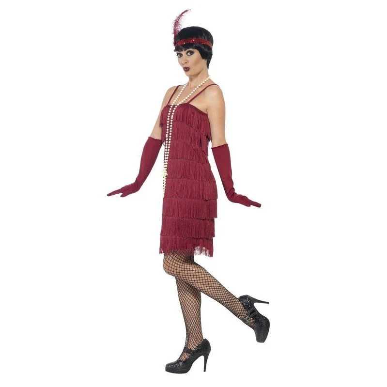 Flapper Costume, Burgundy Red, With Short Dress - Image 2