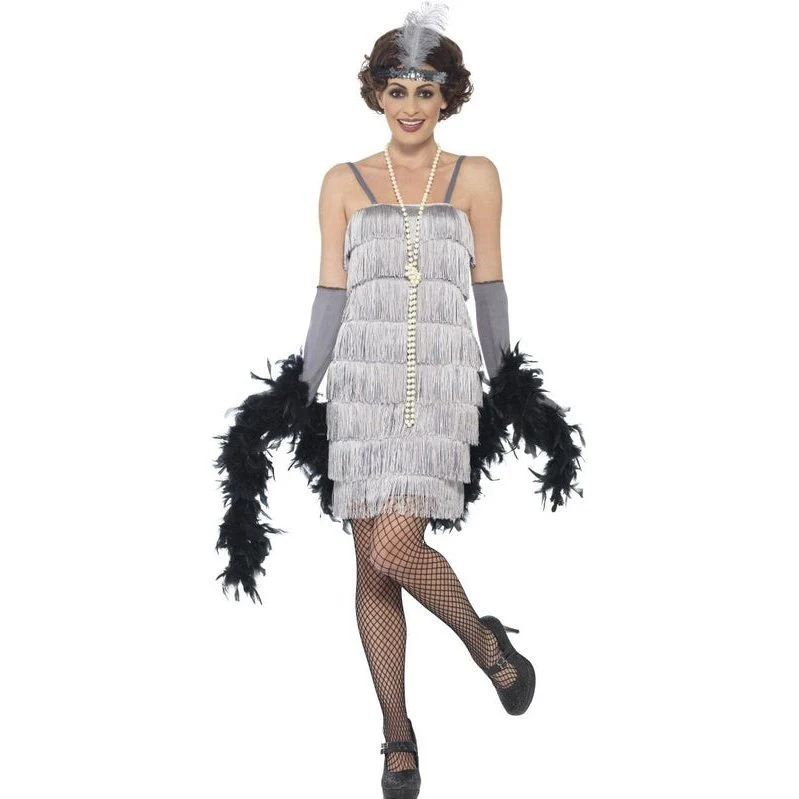 Flapper Costume, Silver, With Short Dress