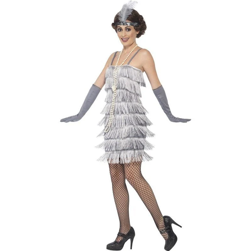 Flapper Costume, Silver, With Short Dress - Image 2
