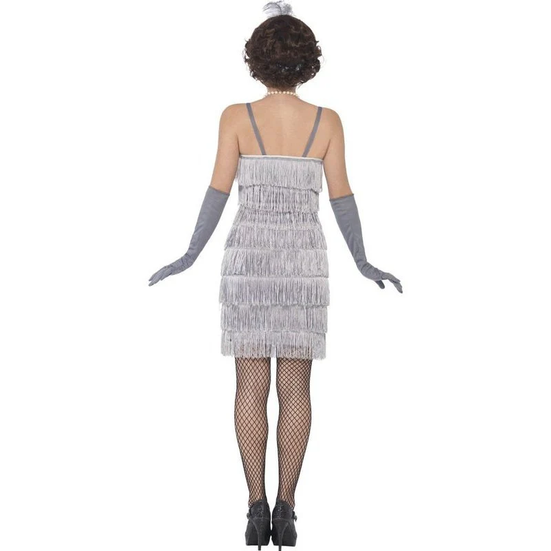 Flapper Costume, Silver, With Short Dress - Image 3