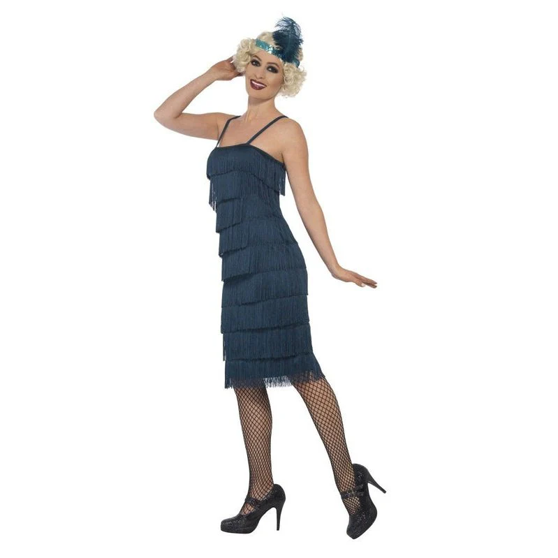 Flapper Costume, Teal Green, With Long Dress - Image 2