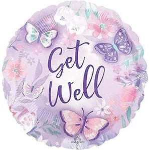 Get Well Pastel Butterfly Watercolour Round Foil Balloon