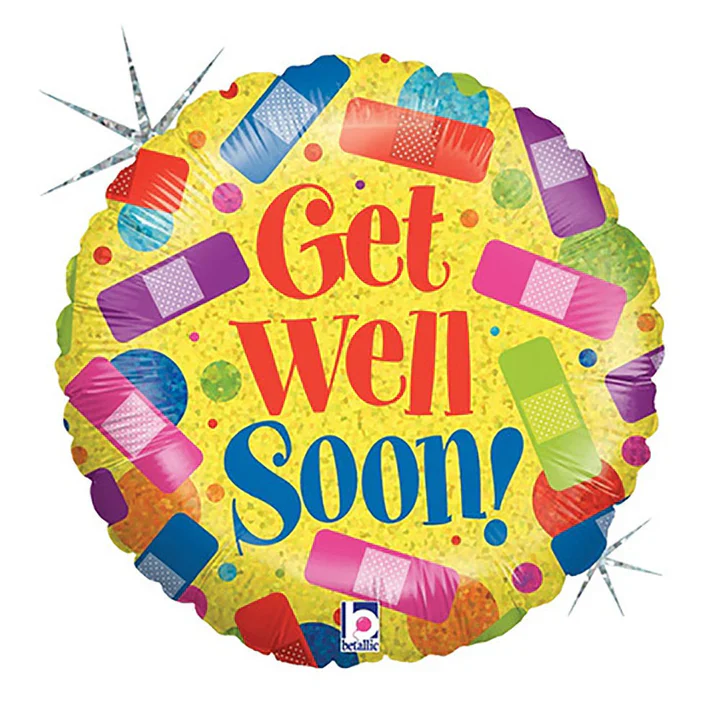 Get Well Soon Rainbow Band-Aids Round Foil Balloon