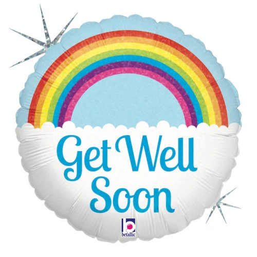 Get Well Soon Rainbow & Clouds Round Foil Balloon