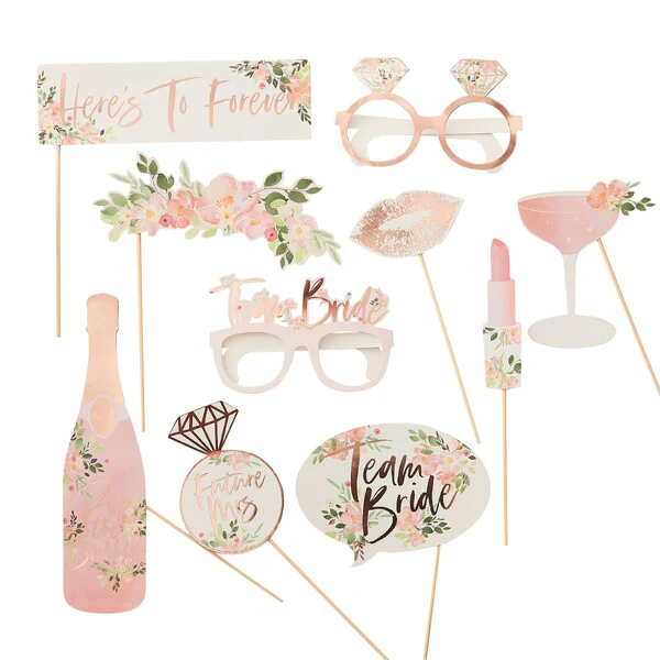 Ginger Ray Rose Gold Floral Hens Party Photo Booth Props - Image 2