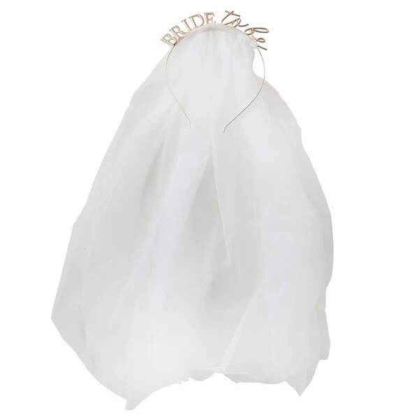 Ginger Ray Rose Gold Metal Bride To Be Headband with Veil - Image 2