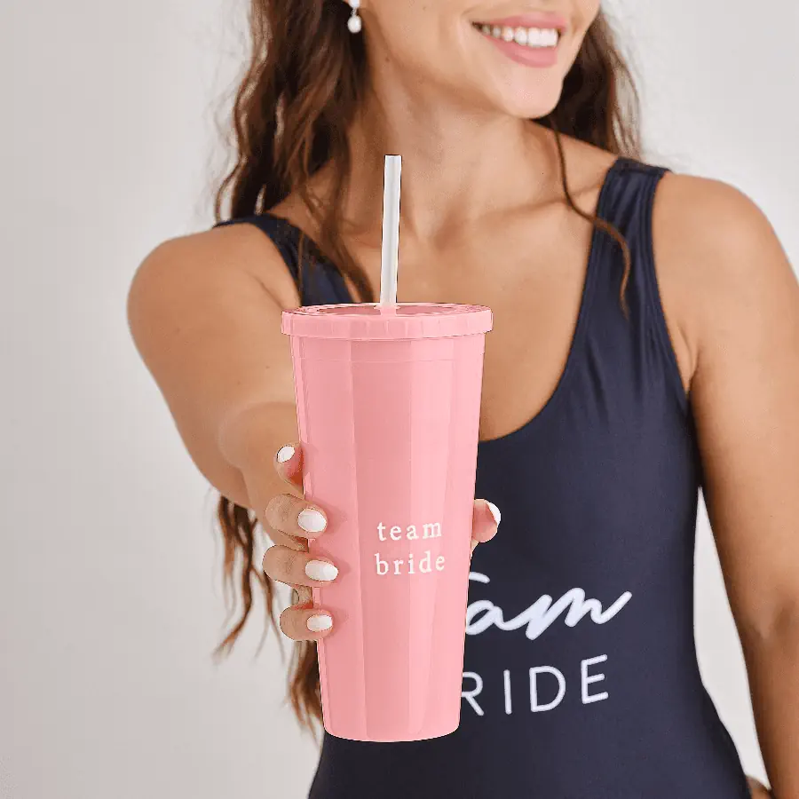 Ginger Ray Team Bride Reusable Cup with Straw Pink