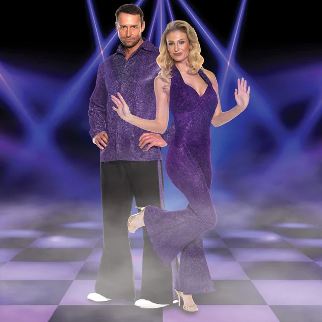 Glitter Jumpsuit Disco Costume, Purple - Image 3