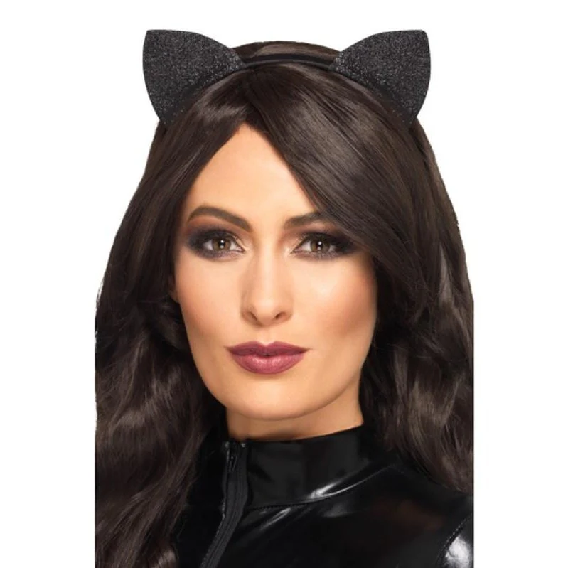 Glitter Vinyl Cat Ears, Black