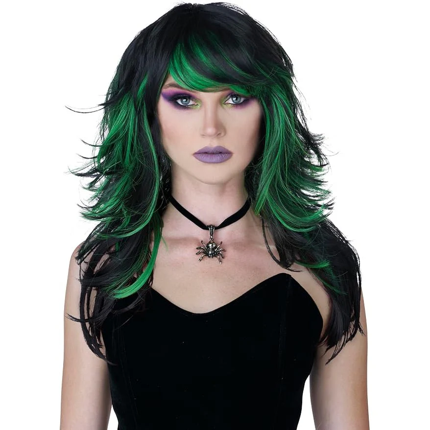Gothic Witch Wig, Black & Green