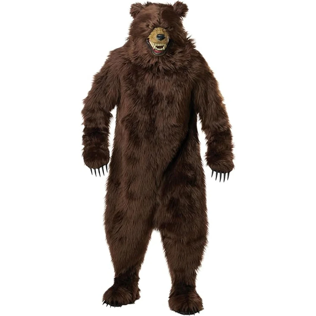 Grizzly Bear Adult Deluxe Costume with Moveable Jaw Mask - Image 2