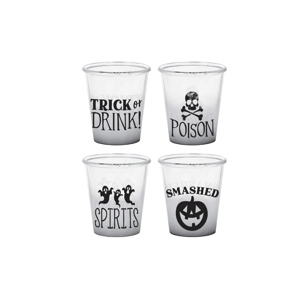 Halloween Classic Black and White Plastic Shot Glasses Pack of 4
