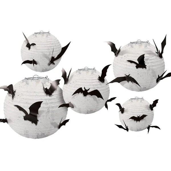 Halloween Paper Lanterns With Bat Add Ons