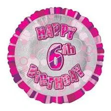 Happy 6th Birthday Pink Glitz Round Foil Balloon - 45cm