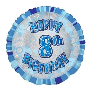 Happy 8th Birthday Blue Glitz Round Foil Balloon - 45cm