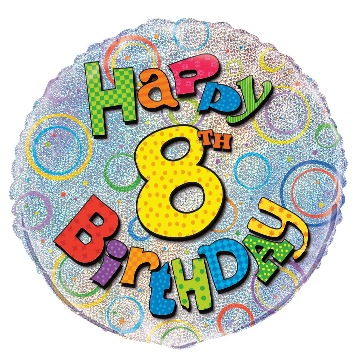 Happy 8th Birthday Multicolour Holographic Round Foil Balloon - 45cm