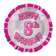 Happy 8th Birthday Pink Glitz Round Foil Balloon - 45cm