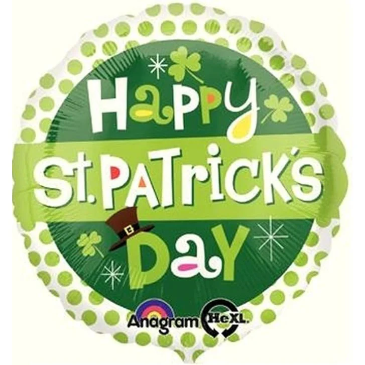 Happy St. Patrick's Day Round Foil Balloon - Polka Dot Green & White Anagram HeXL