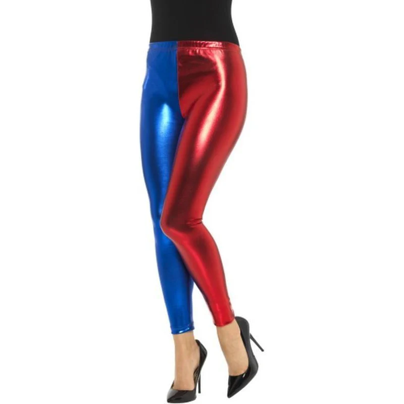 Harlequin Cosplay Leggings, Metallic - Blue & Red - Image 2