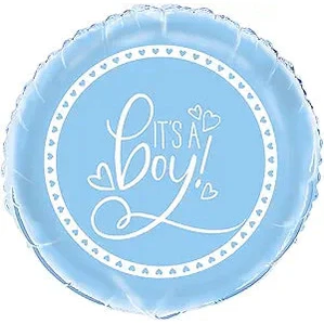 It's a Boy! Blue Hearts Round Foil Balloon 45cm