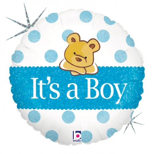 It's A Boy Teddy Bear Round Foil Balloon 45 cm