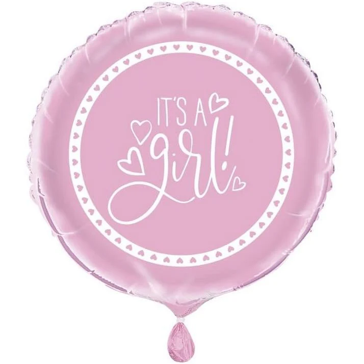 It's a Girl! Pink Hearts Round Foil Balloon 45cm