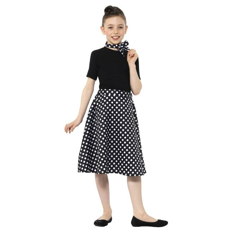 Kids 50s Polka Dot Skirt, Black - Image 2