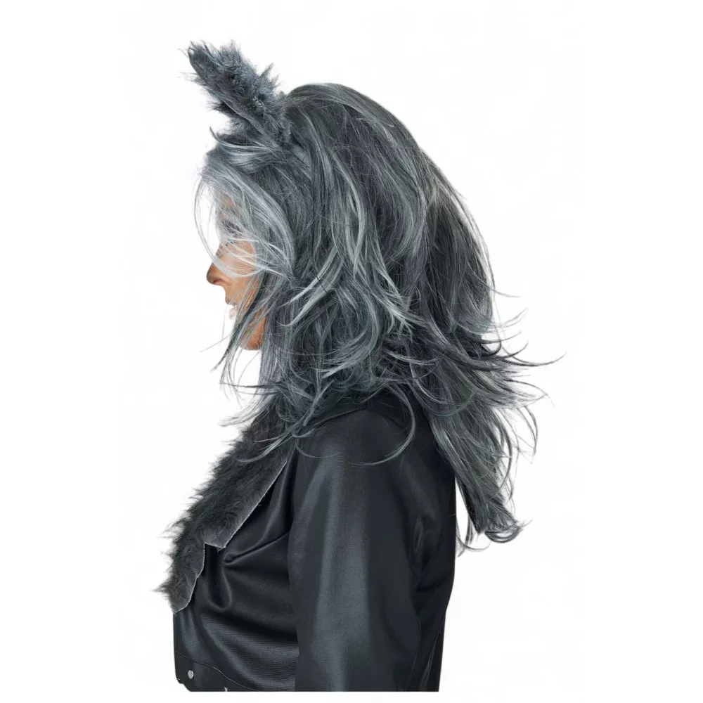 Lady Werewolf Adult Wig and Ears Set (Grey) - Image 2