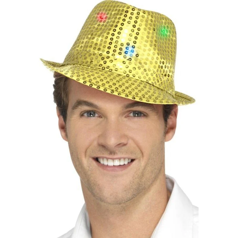 Light Up Sequin Trilby Hat - Gold