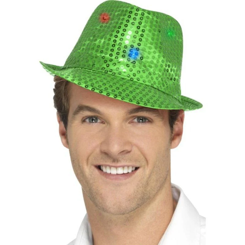 Light Up Sequin Trilby Hat - Green