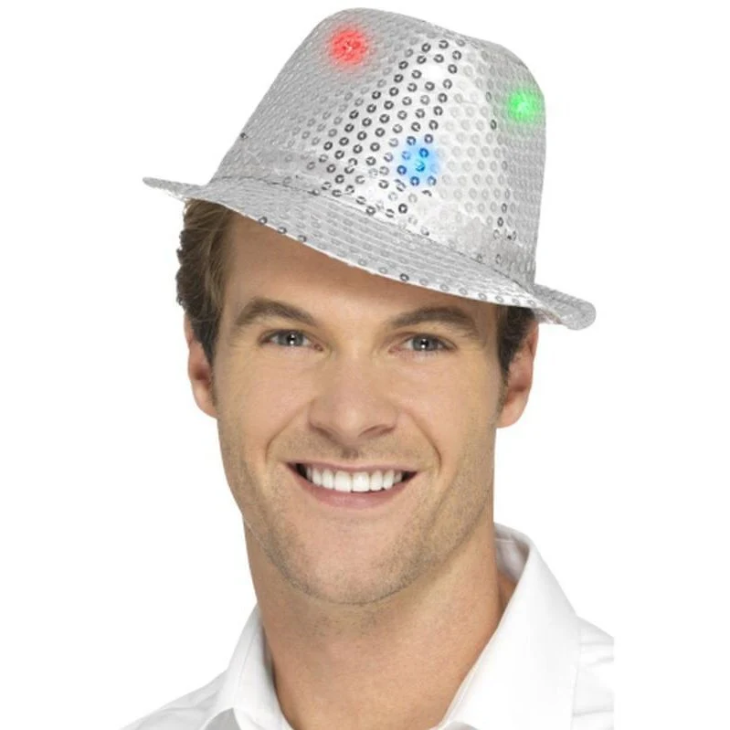 Light Up Sequin Trilby Hat - Silver