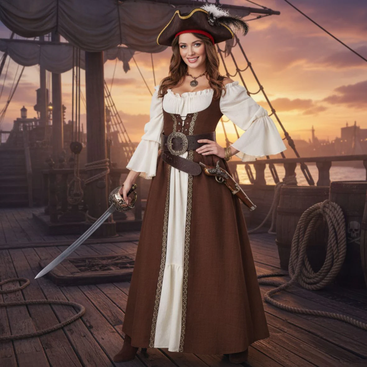 Brown Medieval Overdress Adult Costume - Image 3