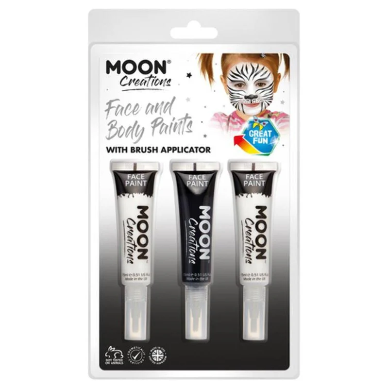 Moon Creations Face & Body Paints And Brush, Monochrome