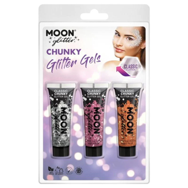 Moon Glitter Classic Chunky Glitter Gel, Silver, Pink, Copper Bronze