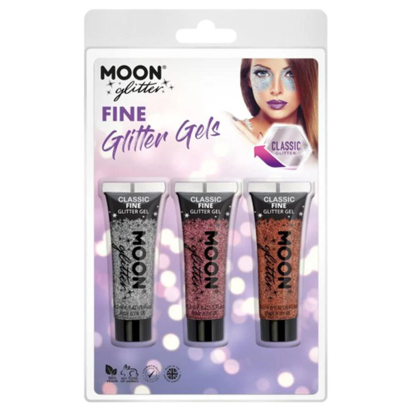 Moon Glitter Classic Fine Glitter Gel, Silver, Pink, Copper Bronze