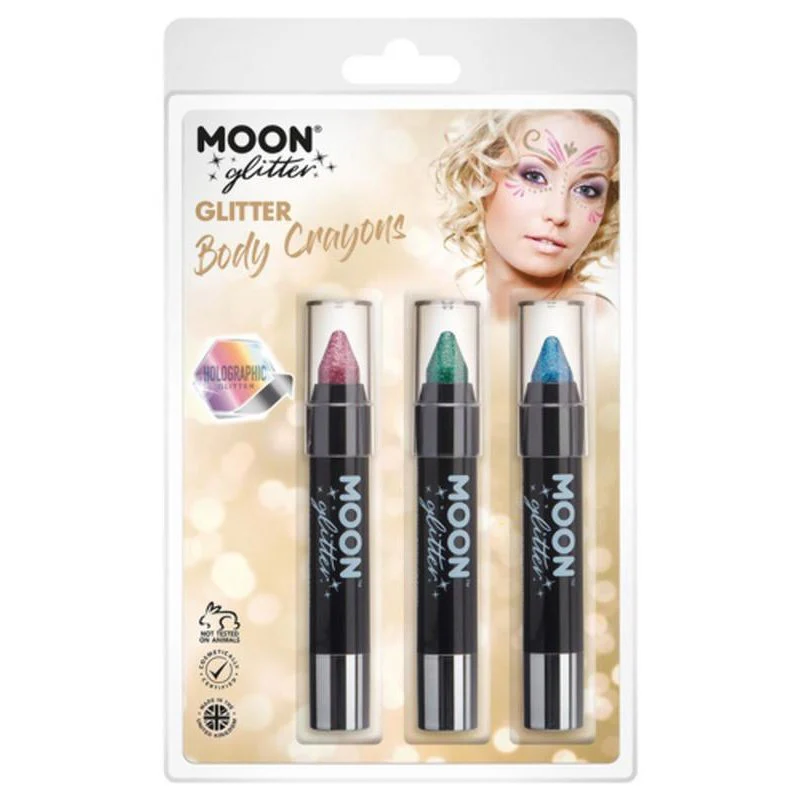 Moon Glitter Holographic Body Crayons, Pink, Green, Blue