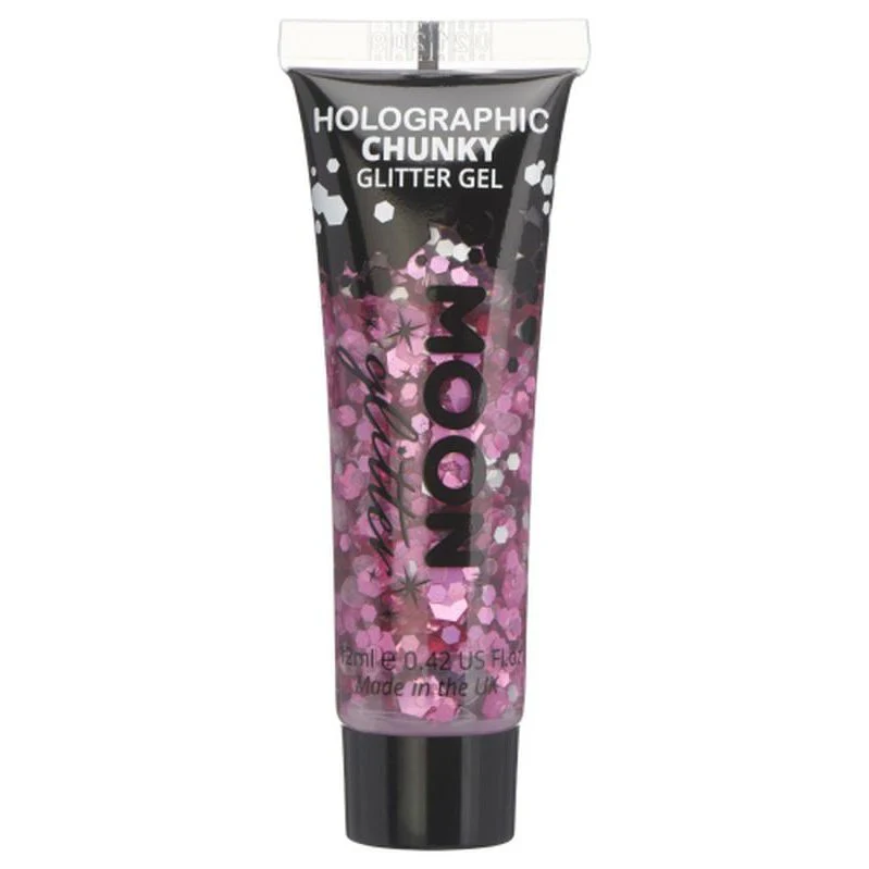 Moon Glitter Holographic Chunky Glitter Gel, Pink - Image 2