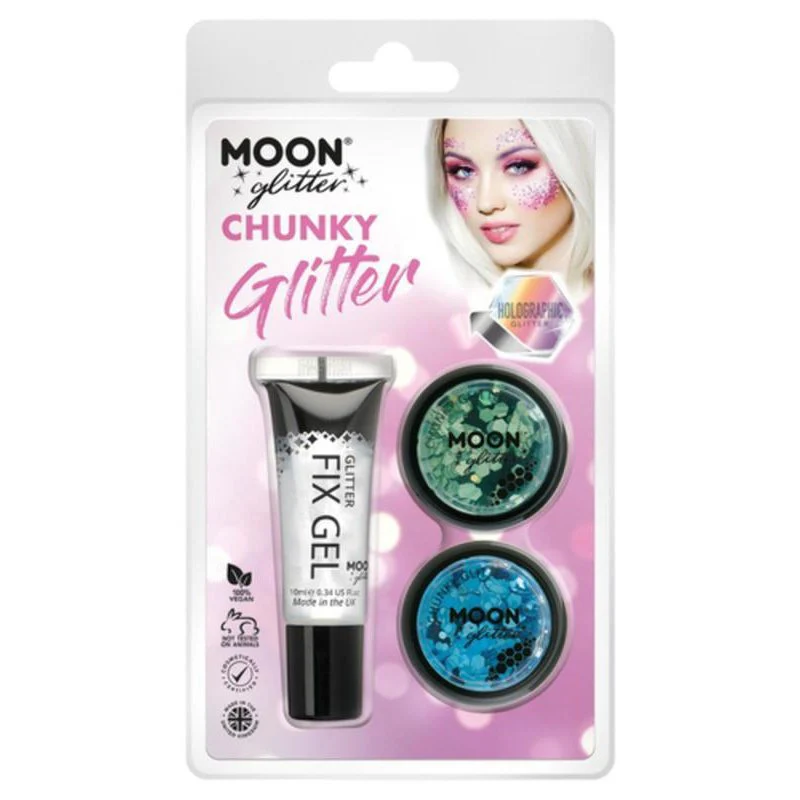 Moon Glitter Holographic Chunky Glitter, Green, Blue