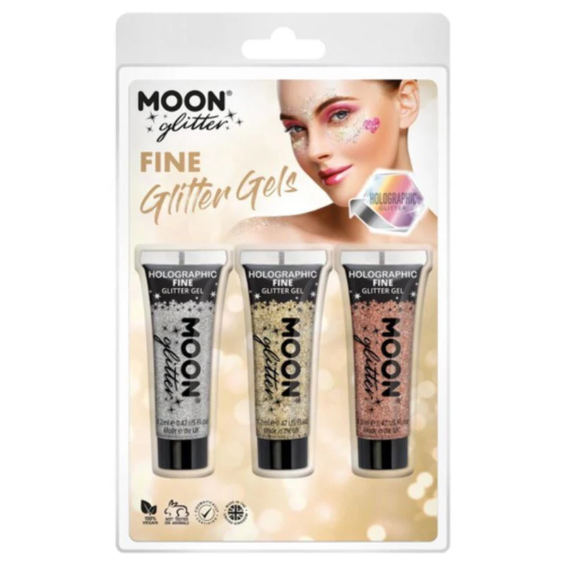 Moon Glitter Holographic Fine Glitter Gel, Silver, Gold, Rose Gold