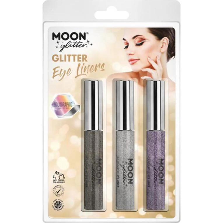 Moon Glitter Holographic Glitter Eye Liner, Black, Silver, Purple