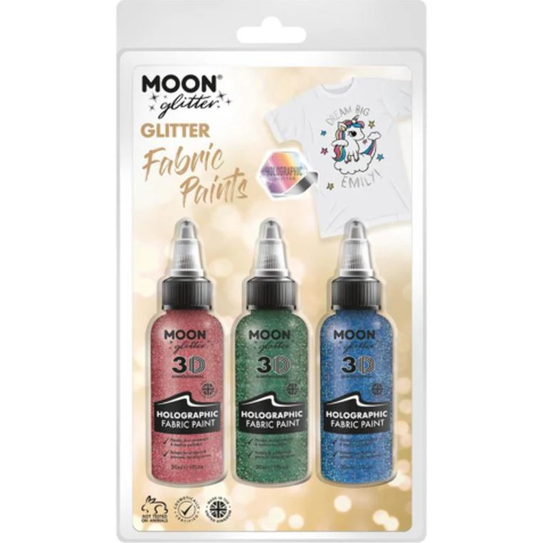 Moon Glitter Holographic Glitter Fabric Paint, Pink, Green, Blue