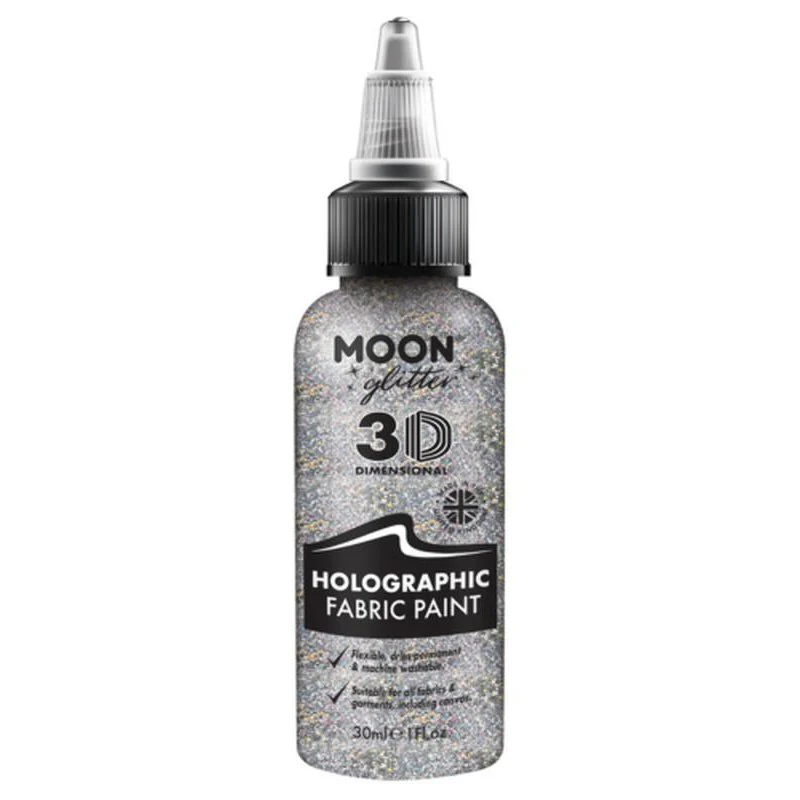 Moon Glitter Holographic Glitter Fabric Paint, Silver